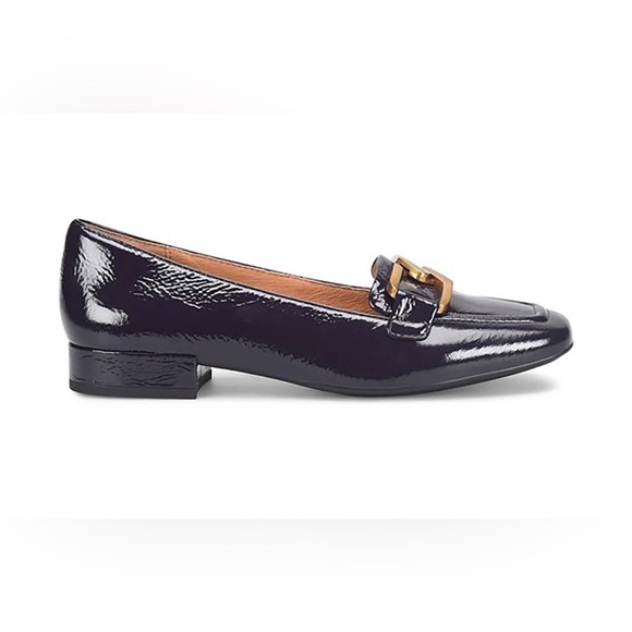 Sofft Shoes - Sofft Navy Patent Leather Loafers with Gold Buckle